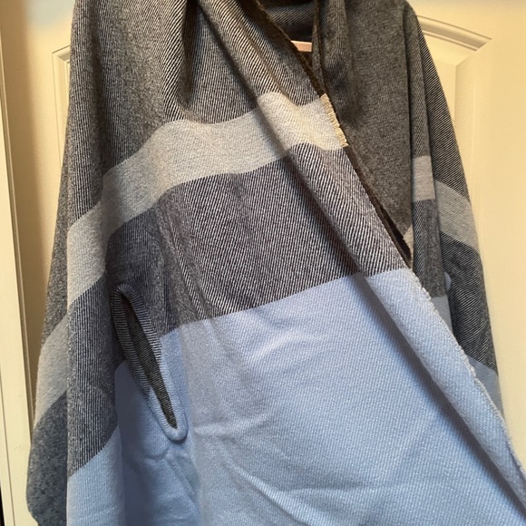 JCrew (multi colors of blue) Cape Scarf Wrap with med. blue fringe. Like new. - Picture 6 of 9